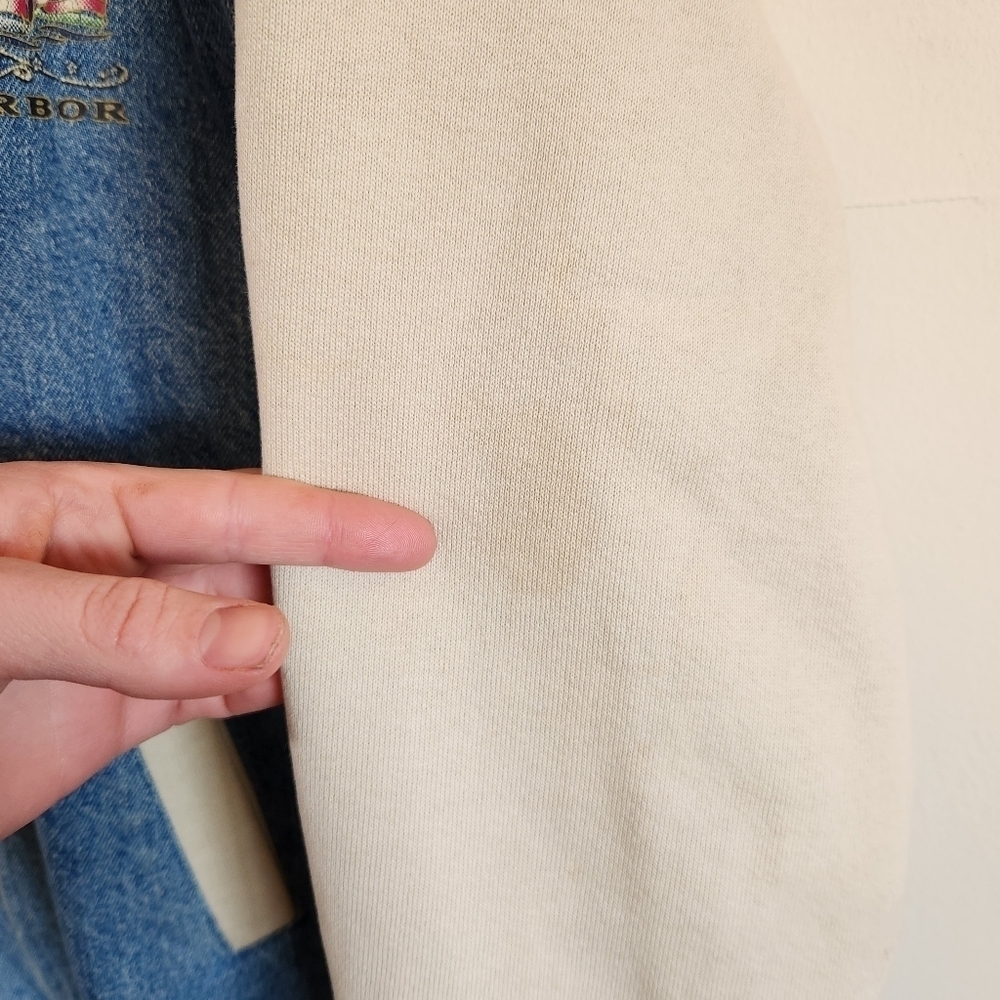 Vintage Varisty Jacket Denim Cotton Maine Blue Cream Large L - Picture 8 of 11